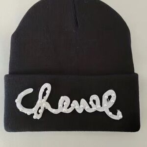 Black Beanie with White Embellished Logo